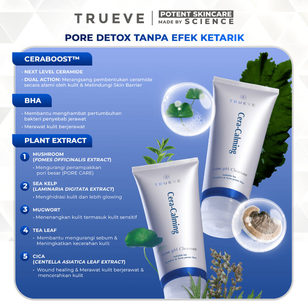 TRUEVE Cera-calming Low pH Facial Cleanser - sabun low ph anti ketarik, pori-pori bersih, gentle (ceraboost, mushroom extract, centella asiatica)