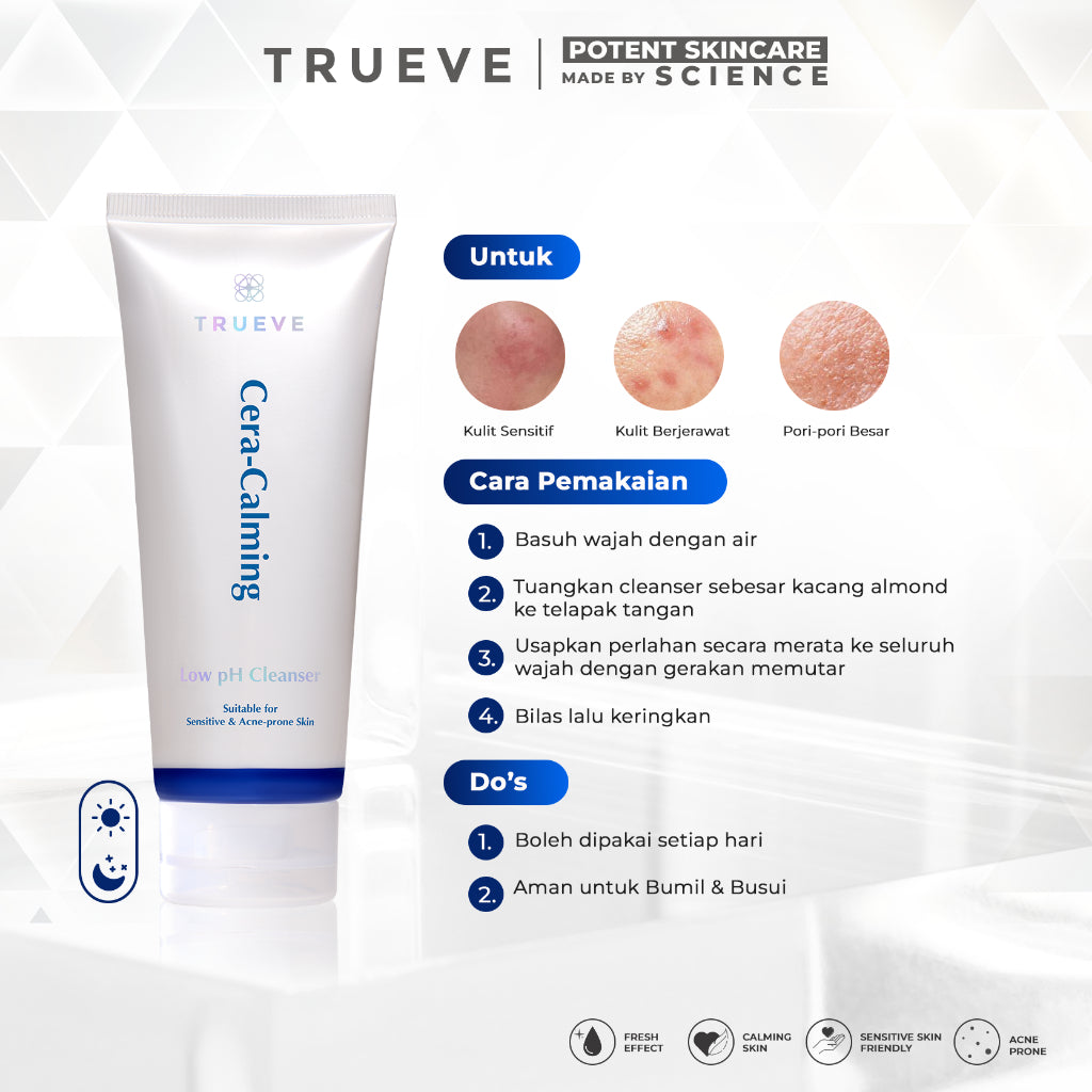 TRUEVE Cera-calming Low pH Facial Cleanser - sabun low ph anti ketarik, pori-pori bersih, gentle (ceraboost, mushroom extract, centella asiatica)