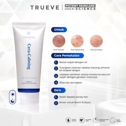 TRUEVE Cera-calming Low pH Facial Cleanser - sabun low ph anti ketarik, pori-pori bersih, gentle (ceraboost, mushroom extract, centella asiatica)