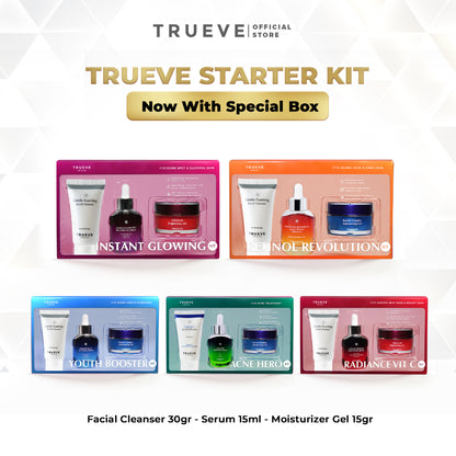 [FULL SIZE + BOX - 3 PCS] TRUEVE Starter Kit: Serum, Moisturizer Gel, Facial Cleanser